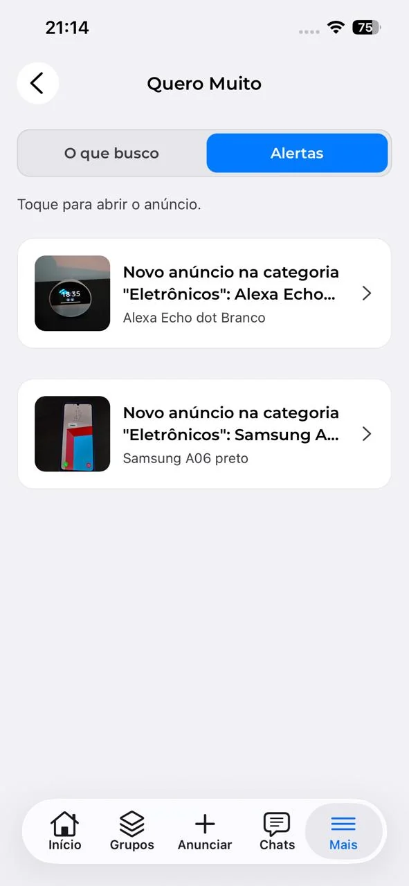 Alertas de novos anúncios compatíveis com o que você busca